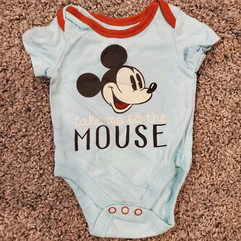 Disney Parks‎ Baby Blue Short Sleeve Mickey Take Me To The Mouse Bodysuit 3 Mo